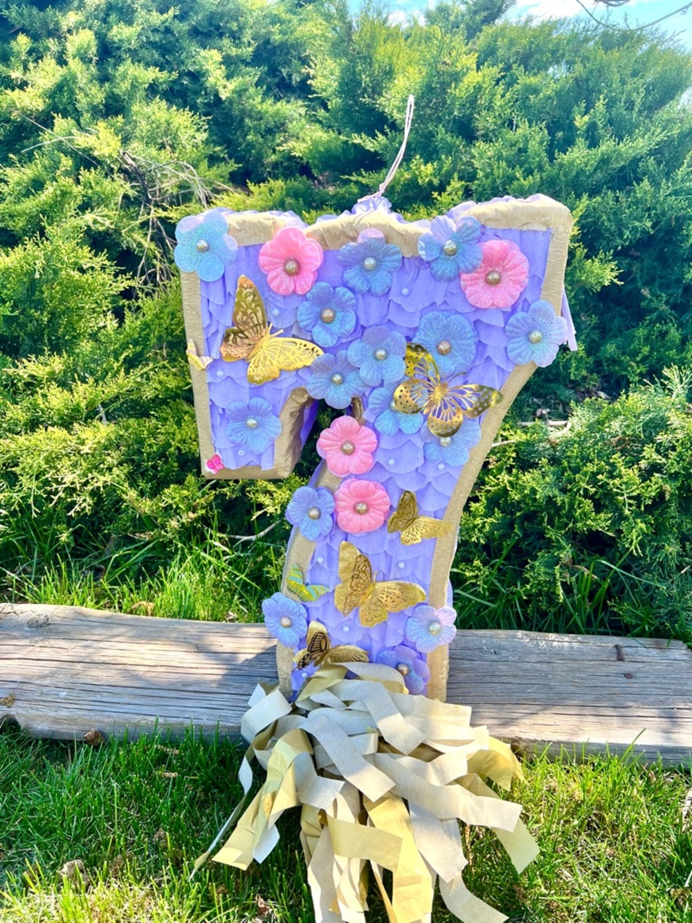 Butterfly Purple Floral Number 7 Piñata with Pink Accents